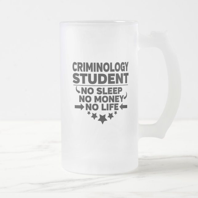 Taza De Cristal Esmerilado Criminología, estudiantes, sin sueño, sin dinero,  (Derecha)