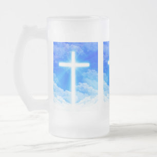 Taza De Cristal Esmerilado Cruz de la Luz Jesucristo Personalizable Cristiano