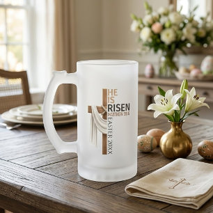 Taza De Cristal Esmerilado Cruz de Pascua Vintage Personalizada Él ha Resucit