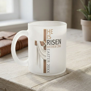 Taza De Cristal Esmerilado Cruz de Pascua Vintage Personalizada Él ha Resucit