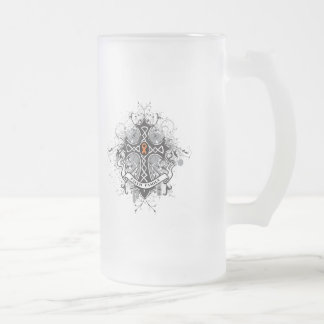 Taza De Cristal Esmerilado Cruz del rezo de la familia de la fe - leucemia