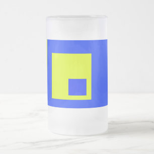 Taza De Cristal Esmerilado Cuadrados amarillo y azul