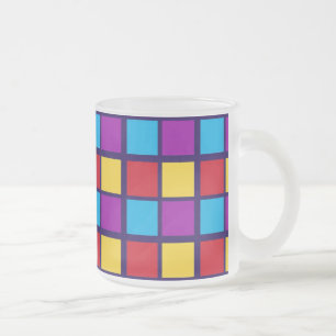 Taza De Cristal Esmerilado Cuadrados brillantes (con rojo y azul)