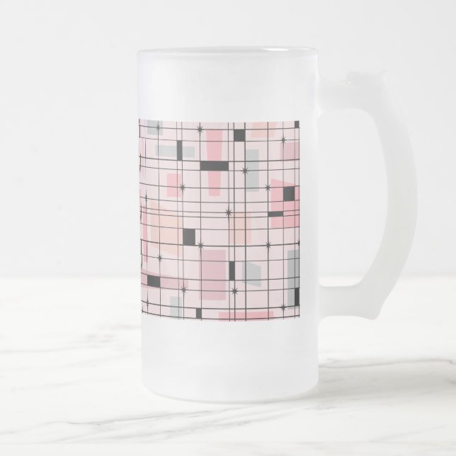 Taza De Cristal Esmerilado Cuadrícula rosa retro y escarcha de vidrio escarch (Derecha)