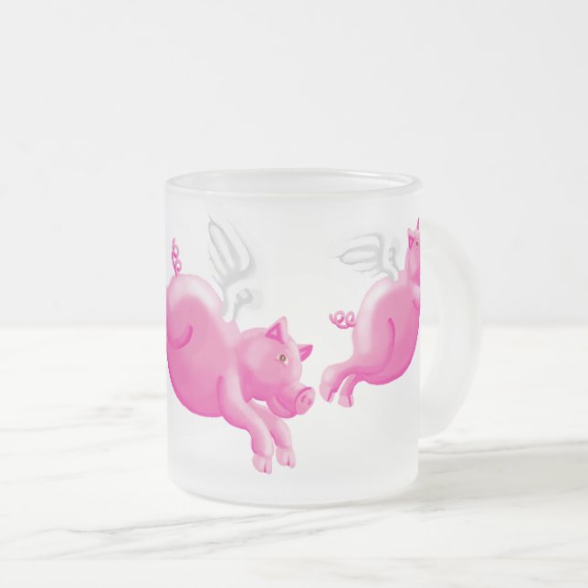 Taza De Cristal Esmerilado Cuando los cerdos vuelan grasas, los cerdos rosado (Anverso derecho)
