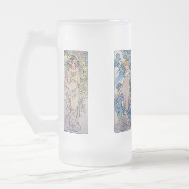 Taza De Cristal Esmerilado Cuatro flores, Alphonse Mucha (Izquierda)