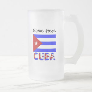 Taza De Cristal Esmerilado Cuba y Bandera Cubana Azul Claro Personalizado 