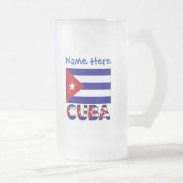 Taza De Cristal Esmerilado Cuba y Bandera Cubana Azul Oscuro Personalizados 