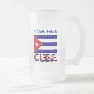 Taza De Cristal Esmerilado Cuba y Bandera Cubana Azul Oscuro Personalizados 