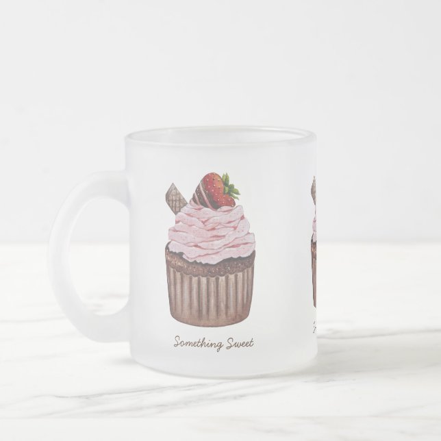 Taza De Cristal Esmerilado Cubierta Cubierta De Fresa Cubierta En Acuarela (Izquierda)