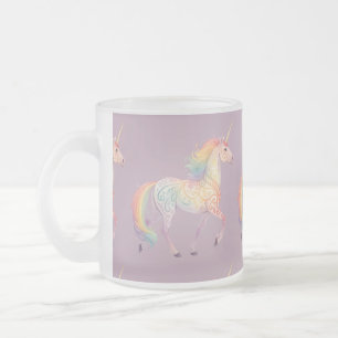 Taza De Cristal Esmerilado Cuerno de Unicornio de Arcoíris Mágico Personaliza