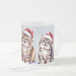 Taza De Cristal Esmerilado Cuidada acuarela gatito Santa Merry Navidad