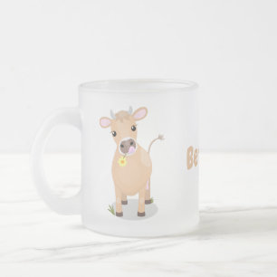 Taza De Cristal Esmerilado Cuidada jersey feliz vaca y personalizado de flore