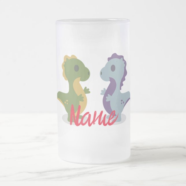Taza De Cristal Esmerilado Cuidado par de dinosaurios Thunder_Cove (Centro)