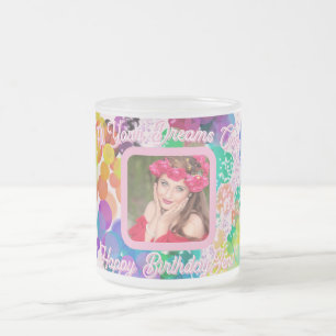 Taza De Cristal Esmerilado Cumpleaños Feliz Burbujas Bokeh Coloridas Foto Ros