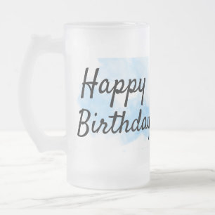 Taza De Cristal Esmerilado Cumpleaños simple acuarela azul añade tu nombre pe