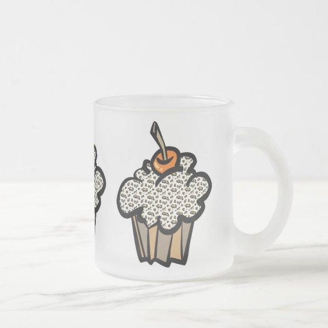 Taza De Cristal Esmerilado cupcake de estampado de leopardo (Derecha)