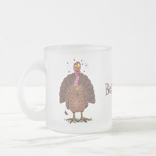 Taza De Cristal Esmerilado Curioso pavo de corral marrón con personalizado de