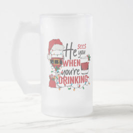Taza De Cristal Esmerilado curioso te ve bebiendo Navidades