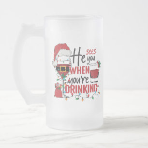 Taza De Cristal Esmerilado curioso te ve bebiendo Navidades
