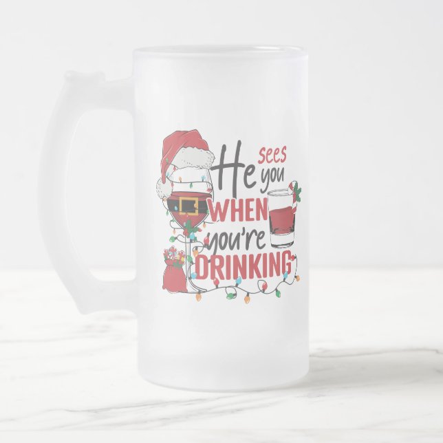 Taza De Cristal Esmerilado curioso te ve bebiendo Navidades (Izquierda)