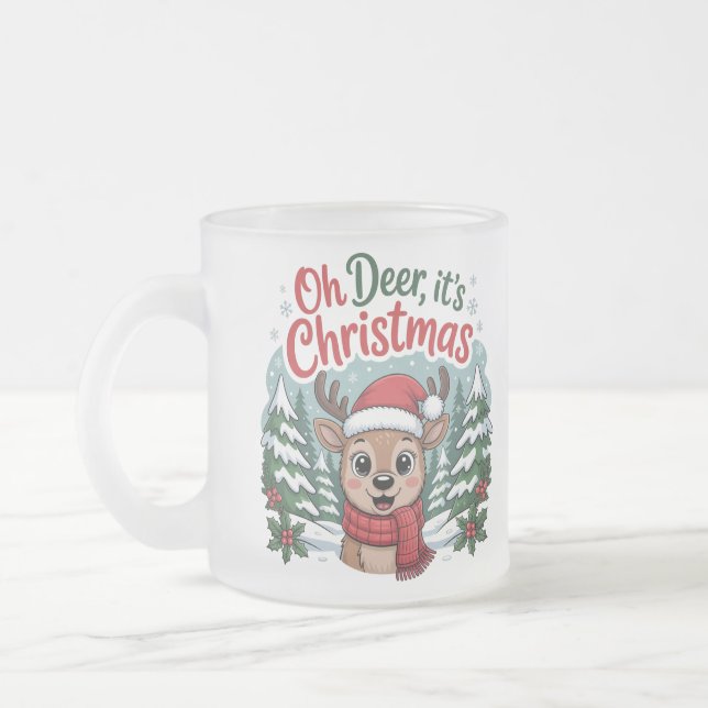 Taza De Cristal Esmerilado Custom name Christmas cute unique deer (Izquierda)