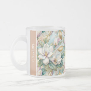 Taza De Cristal Esmerilado Custom Pattern Elegant Magnolia Flowers