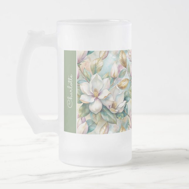 Taza De Cristal Esmerilado Custom Pattern Elegant Magnolia Flowers (Izquierda)