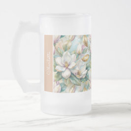 Taza De Cristal Esmerilado Custom Pattern Elegant Magnolia Flowers