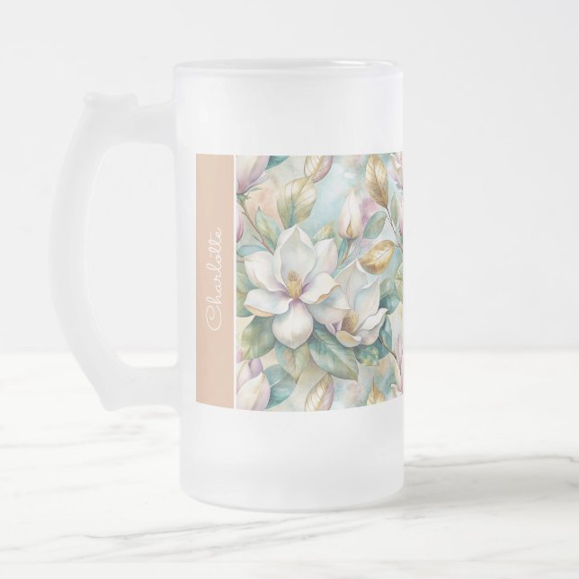 Taza De Cristal Esmerilado Custom Pattern Elegant Magnolia Flowers (Izquierda)