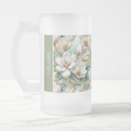 Taza De Cristal Esmerilado Custom Pattern Elegant Magnolia Flowers