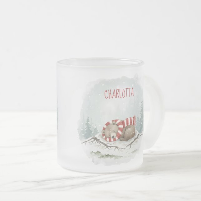 Taza De Cristal Esmerilado Custom Winter Bear Mug – Sleeping Animal Design (Anverso derecho)