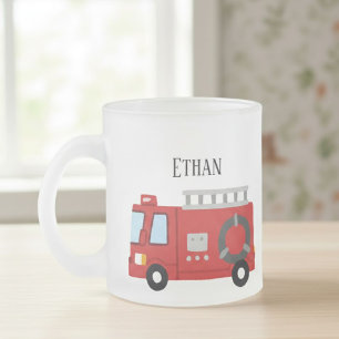 Taza De Cristal Esmerilado Customized transparent kids' fire truck mug 