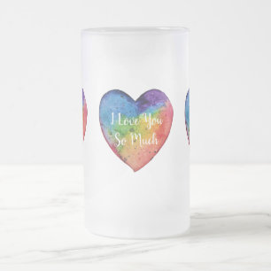 Taza De Cristal Esmerilado Cuta acuarela Arcoiris Corazón