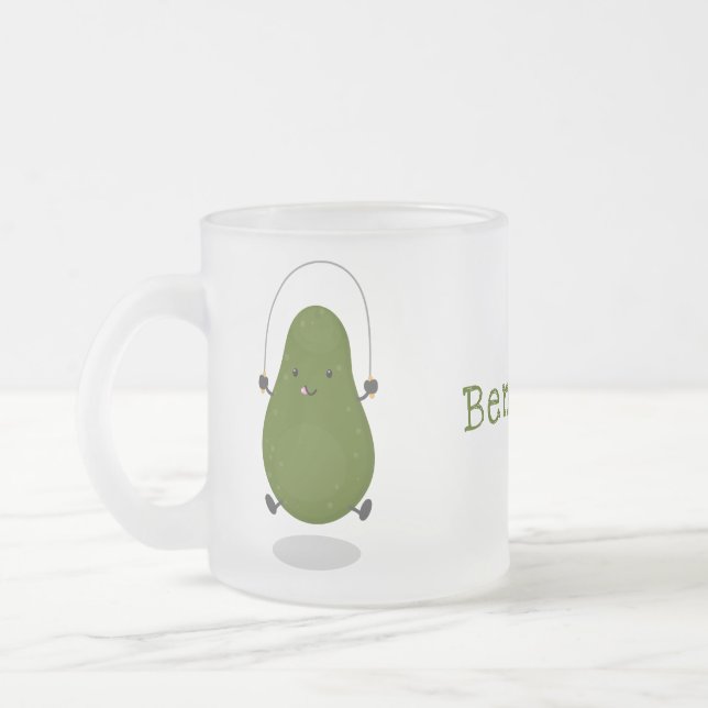 Taza De Cristal Esmerilado Cute aguacate salto cuerda personalizado ilustraci (Izquierda)