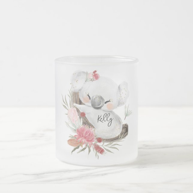Taza De Cristal Esmerilado Cute Baby Koala Gold Speckle Nombre personalizado (Centro)