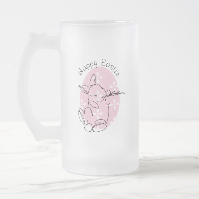 Taza De Cristal Esmerilado Cute Bunny Line Art Pink Egg Spring (Izquierda)