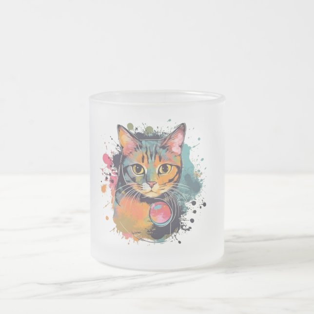 Taza De Cristal Esmerilado cute cat design  (Centro)