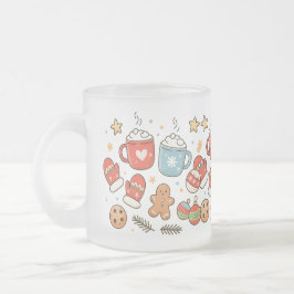 Taza De Cristal Esmerilado Cute Cozy Christmas Doodles Mug