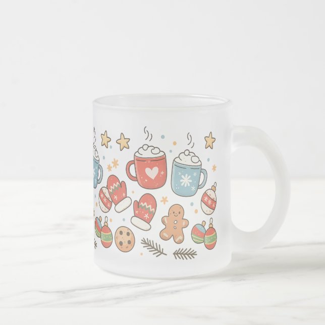 Taza De Cristal Esmerilado Cute Cozy Christmas Doodles Mug (Derecha)