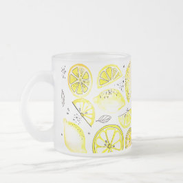 Taza De Cristal Esmerilado Cute Fresco Verano Citrus Lemon Doodle Amarillo Gr