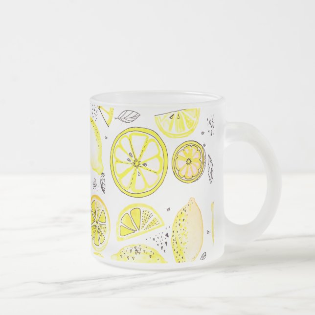 Taza De Cristal Esmerilado Cute Fresco Verano Citrus Lemon Doodle Amarillo Gr (Derecha)
