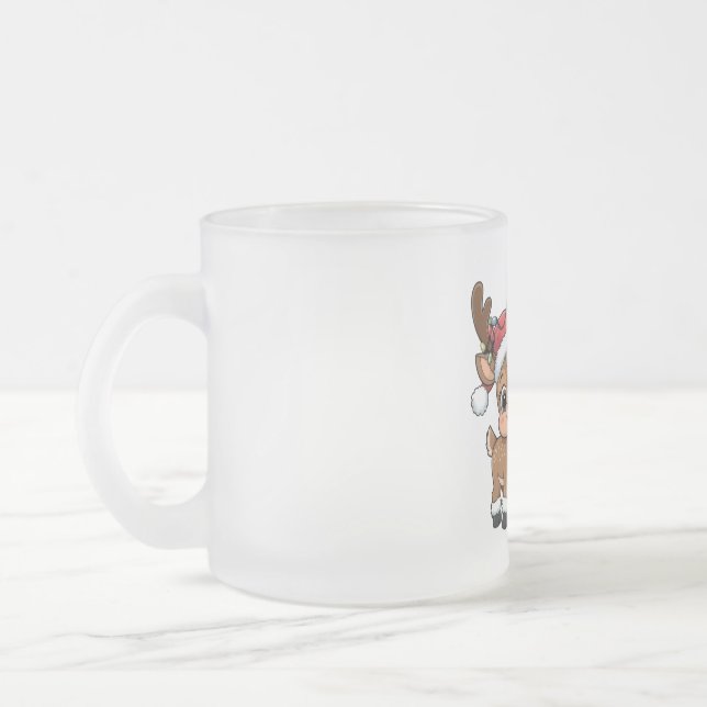Taza De Cristal Esmerilado Cute Holiday Reindeer & Snowman (Izquierda)