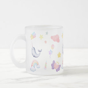 Taza De Cristal Esmerilado Cute Narwhal Fish Unicorn Arcoiris cumpleaños