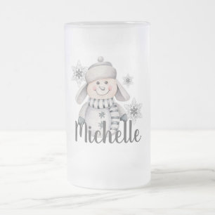 Taza De Cristal Esmerilado Cute Snowman