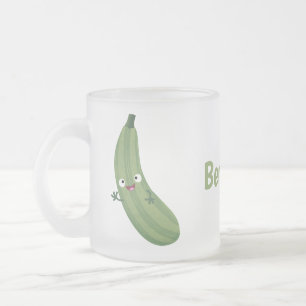 Taza De Cristal Esmerilado Cute zucchini feliz personalizado ilustracion