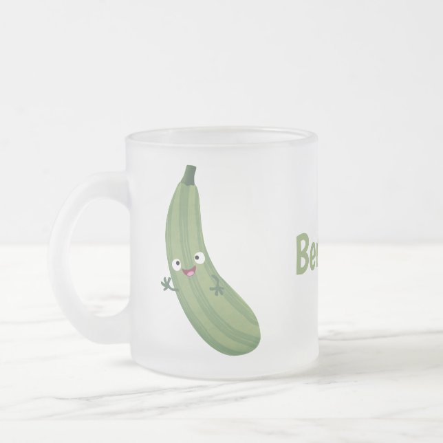 Taza De Cristal Esmerilado Cute zucchini feliz personalizado ilustracion (Izquierda)