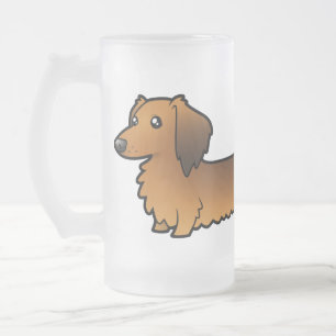 Taza De Cristal Esmerilado Dachshund del dibujo animado (de pelo largo)