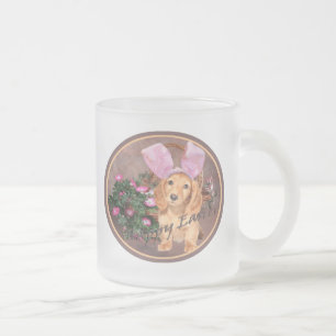 Taza De Cristal Esmerilado Dachshund Feliz Pascua
