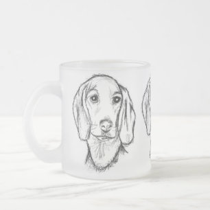 Taza De Cristal Esmerilado dachshund sketch a mano perro cachorro blanco negr